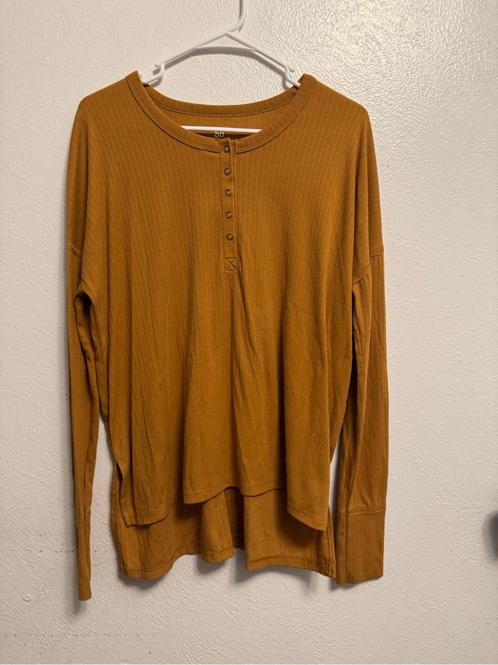 SO Mustard Ribbed Henley Top